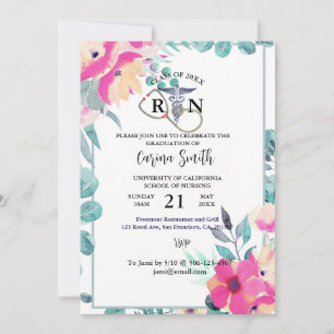 Convite Festa Floral de Graduação Escolar de Enfermagem