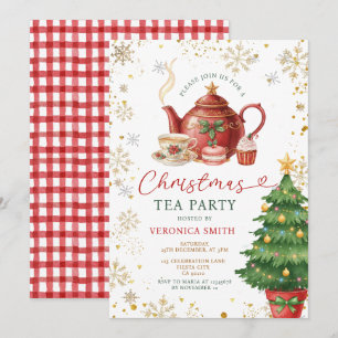 Convite Festa Floral de Natal com Laço Vermelho para Adult