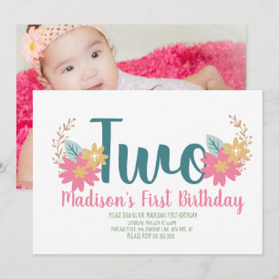 Convite Festa Floral do Jardim, Rosa, Virando Dois Anivers