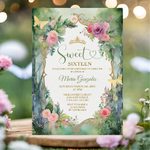 Convite Festa Floral Doce Dezesseis Verde Sage Floresta