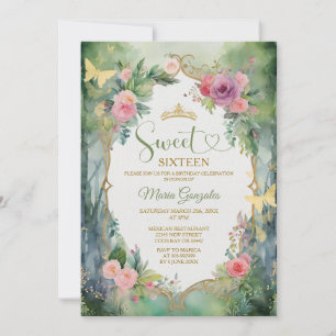 Convite Festa Floral Doce Dezesseis Verde Sage Floresta