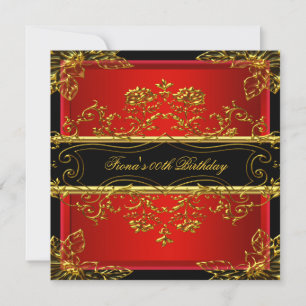 Convite Festa Floral Elegante Vermelho Preto Dourado