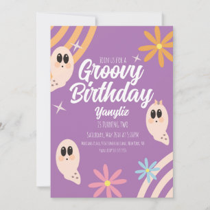 Convite Festa Floral Groovy Ghost Retro de Halloween