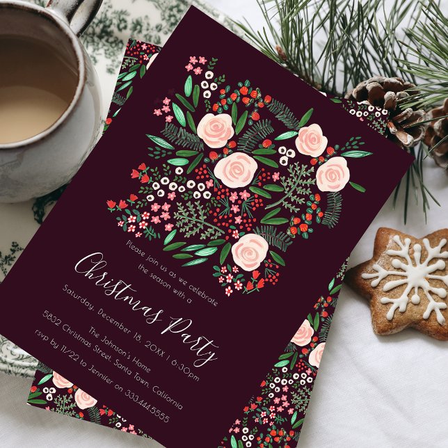 Convite Festa Floral Moderna de Natal (Modern Floral Festive Christmas Party Invitation)