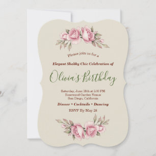 Convite Festa Floral Romântica de Rosas Vintage Shabby Chi