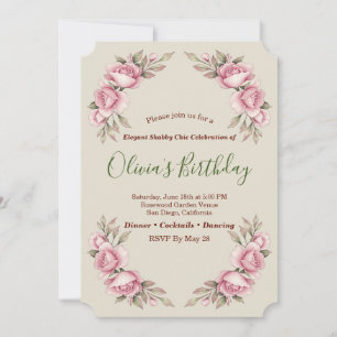 Convite Festa Floral Romântica Vintage Shabby Chic de Rosa