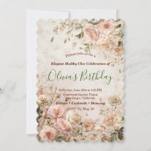 Convite Festa Floral Romântica Vintage Shabby Chic de Rosa