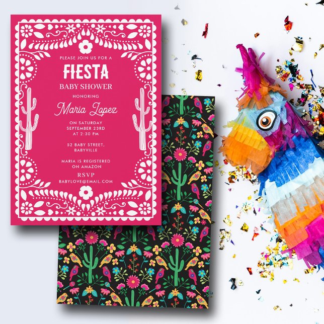 Convite Festa Floral Tradicional Mexicana Rosa Churrinho d (Mexican Traditional Floral Fiesta Pink Baby Shower Invitation)
