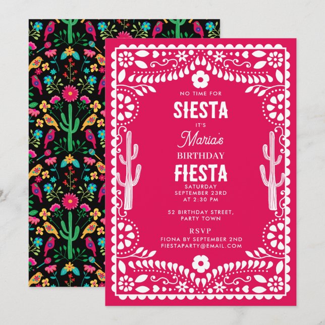 Convite Festa Floral Tradicional Mexicana Rosa de Aniversá (Frente/Verso)