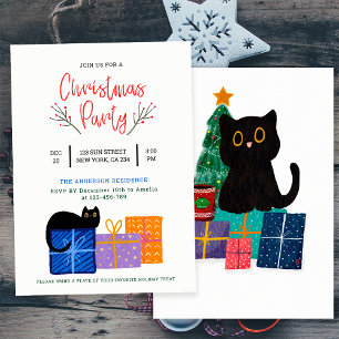 Convite Festa Fofa Arte de Café com Gato Preto Natal