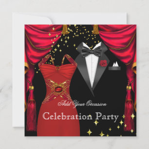 Convite Festa Formal Smoking Elegante Vestido Vermelho Eve