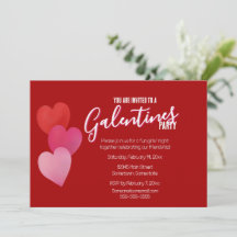 Festa Galentines com 3 Corações em Vermelho
