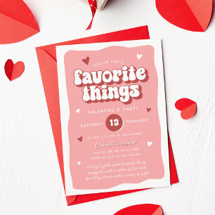Convite Festa Galentine's Day Coisas Favoritas Retro Rosa