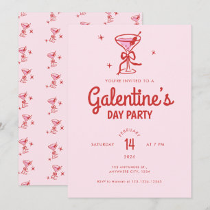 Convite Festa Galentine's Day Coquetel com Laço Vermelho F