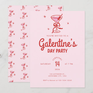 Convite Festa Galentine's Day Coquetel com Laço Vermelho F