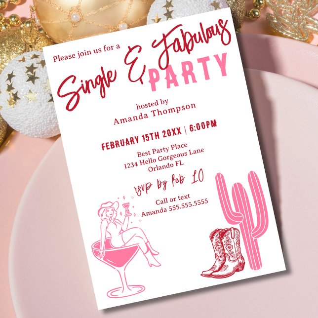 Convite Festa Galentine's Day Ocidental Solteira e Fabulos (Criador carregado)