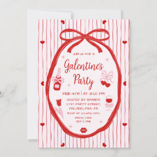 Convite Festa Galentine's Desenhada à Mão Coquette Rosa Ve