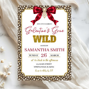 Convite Festa Galentine's Gone Wild com Laço Vermelho e Im