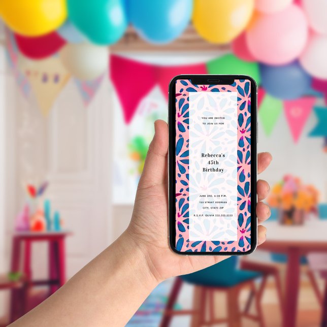 Convite Festa Geral Inspirada em Recorte Floral Rosa (Criador carregado)