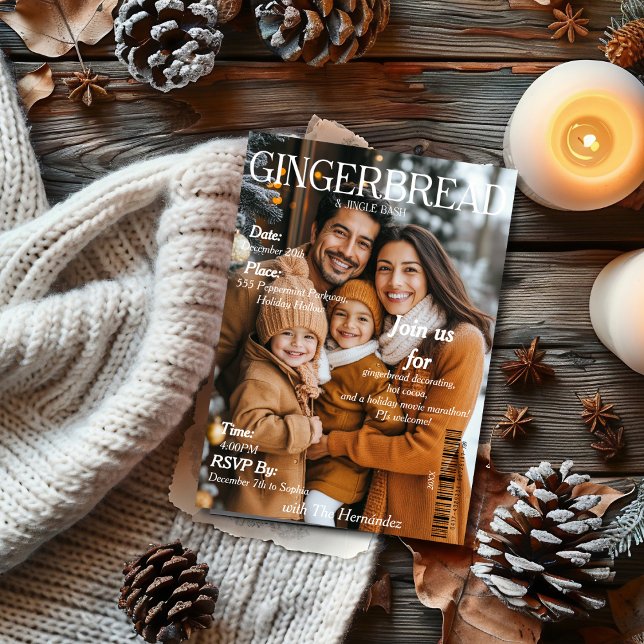 Convite Festa Gingerbread & Jingle Bash  Capa da Revista (Gingerbread & Jingle Bash Party Magazine cover Invitation)