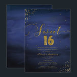 Convite Festa Glam Moderno Aquarela Azul e Dourado SWEET 1<br><div class="desc">Convites de Festa Glam Moderno Aquarela Azul e Dourado SWEET 16.</div>