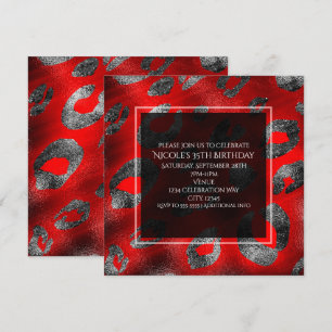 Convite Festa Glamour com Estampa de Leopardo Vermelha e P