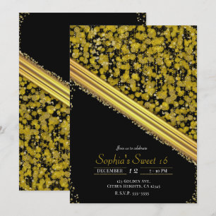 Convite Festa Gold & Black Elegante Glam Sweet 16