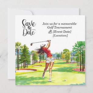 Convite Festa Golf Save the Date para mulher golfista