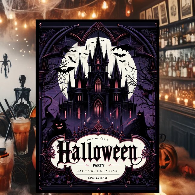 Convite Festa Gothic Castle Halloween (Gothic Halloween Party Invitation)
