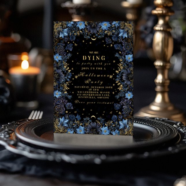 Convite Festa Gótica Celestial Dourada e Sapphire (Criador carregado)