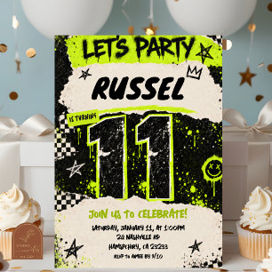Convite Festa Grunge de Aniversário de 11 anos com Neon Pr