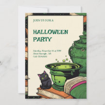 Convite Festa Halloween Caldeirão e Gato Preto