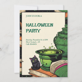 Convite Festa Halloween Caldeirão e Gato Preto