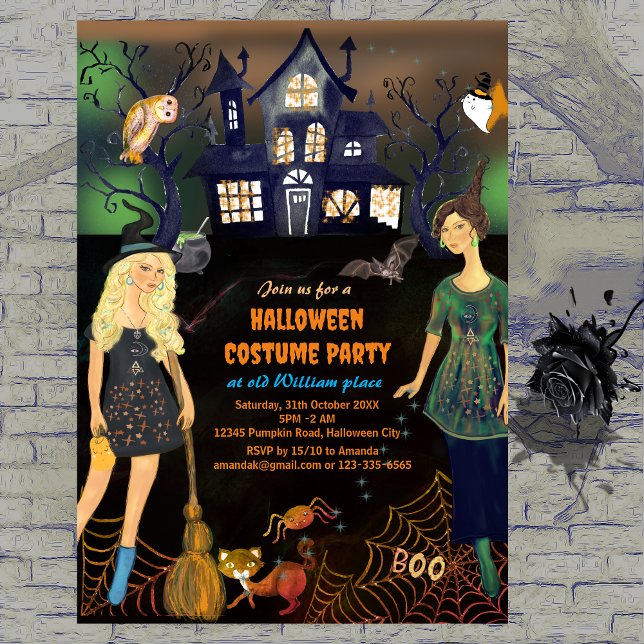 CONVITE FESTA HALLOWEEN COSTUME WITCHES (Zazzle Adult HALLOWEEN COSTUME PARTY Invitation )