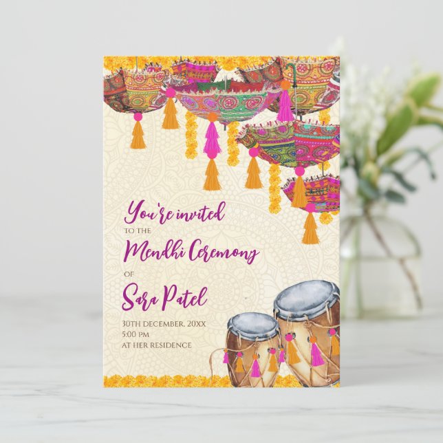 Convite Festa Henna convida Mehndi Convida, partido Mehndi (Em pé/Frente)