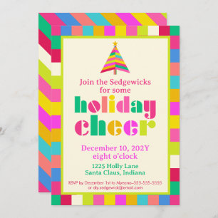 Convite Festa Holiday Cheer Bright Modern Rainbow Strips