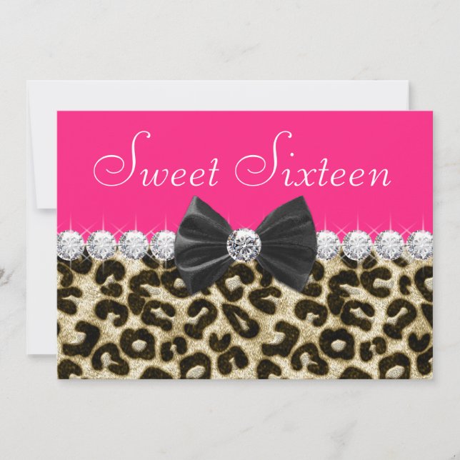 Convite Festa Hot Pink Leopard Sweet Sixteen (Frente)