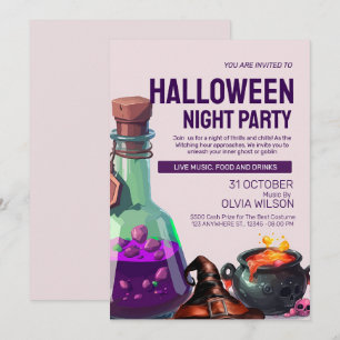 Convite Festa Ilustrativa de Halloween Roxo Escuro