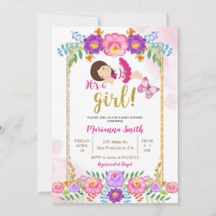 Convite Festa Infantil da Borboleta Floral Mexicana 