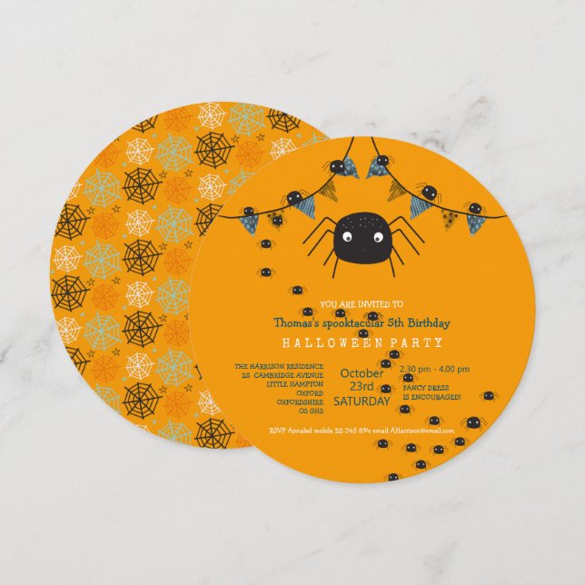 Convite Festa infantil de aranha-branca (Frente/Verso)