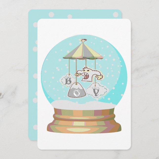 Convite Festa infantil do globo de neve do inverno yeti (Frente/Verso)