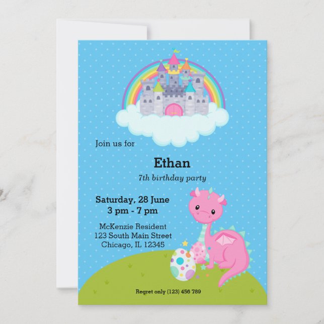 Convite Festa infantil fantasia dragão (Frente)