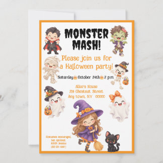 Convite Festa Infantil Monstro Mash no Halloween