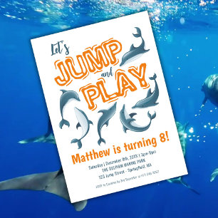 Convite Festa Infantil Parque Dolphin Jump Play Laranja An