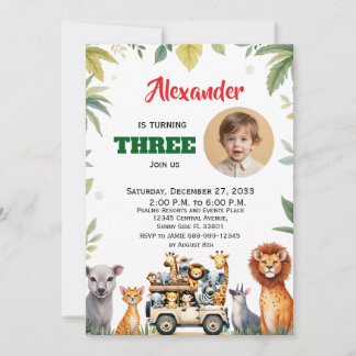 Convite Festa Infantil Safari em Aquarela Animais da Selva