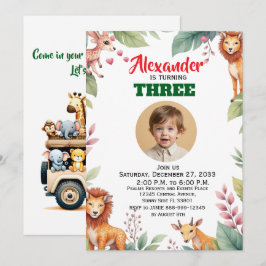 Convite Festa Infantil Safari em Aquarela Animais Selva Sa