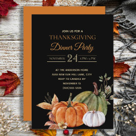 Convite Festa Jante de Ação de Graças Preta Pumpkins