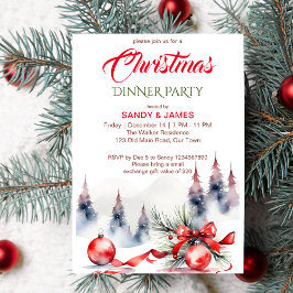 Convite Festa jante de Natal - fita vermelha clássica