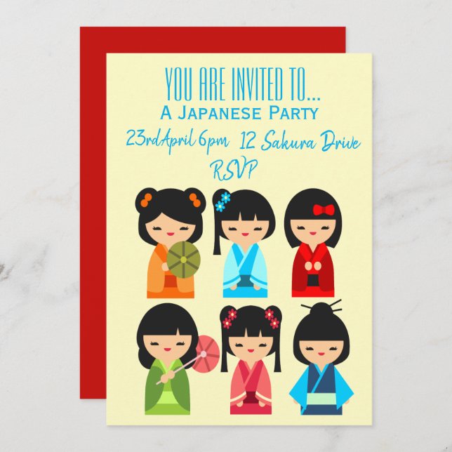 Convite Festa japonesa de temas bonitos (Frente/Verso)