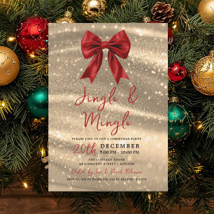 Convite Festa Jingle & Mingle Natal Laço Vermelho Brilho D